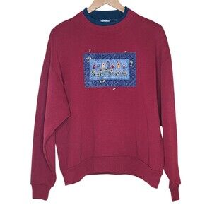 Vintage Whim Z 90's Red Crewneck Birdhouse Sunflower Patch Women's Size Large